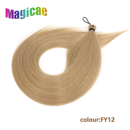 Magicae Braiding Crochet Hair High Heat Resistant 3Pcs 28inches Synthetic Ombre Brown Silver White Straight Bundles Extension