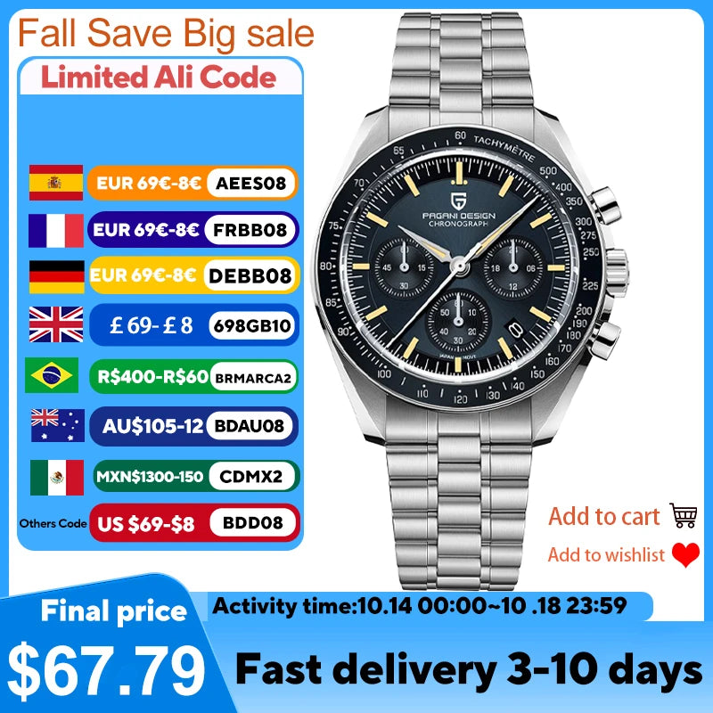 2025 New PAGANI DESIGN Tribute to CK2998 Moon Watch Retro Luxury Quartz Watches For Men Stainless steel Sport Chronograph Man