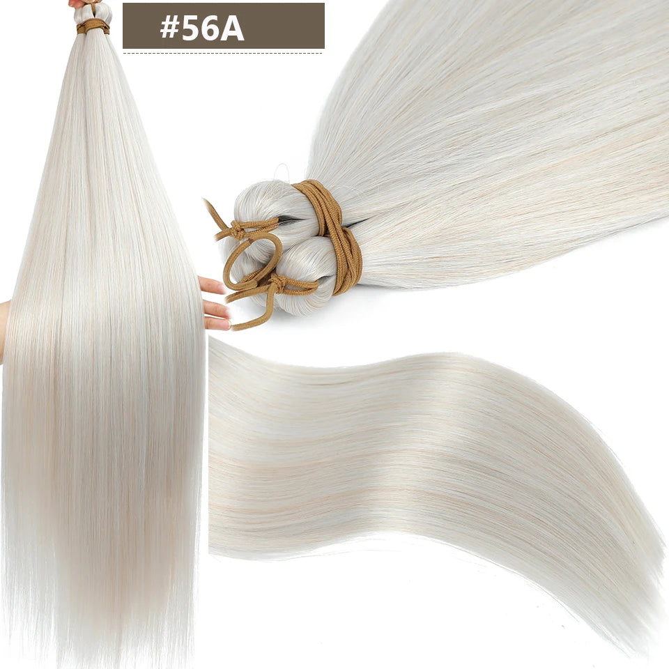 Magicae 28Inches 3Pcs Dark Brown Twist Crochet Braiding Ombre Blond Straight Hair Bundles Extension High Temperature Synthetic