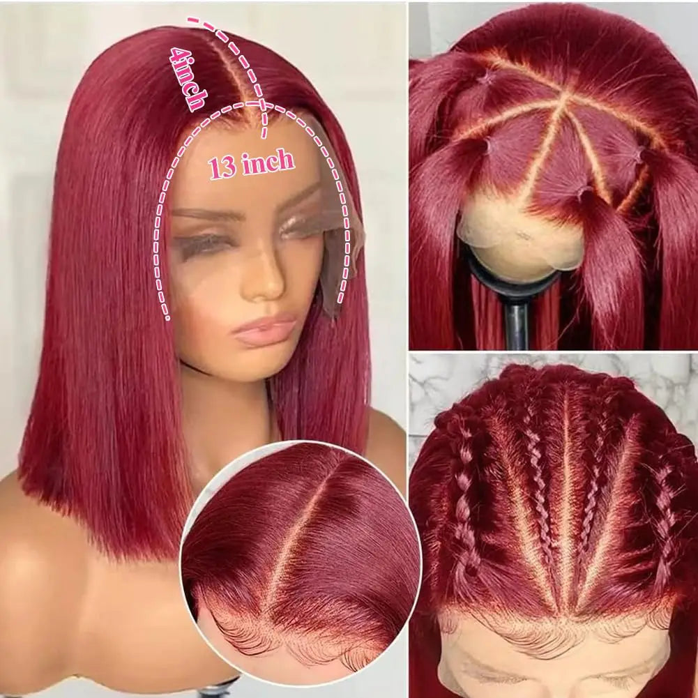 Straight Short Bob Wig Lace Front Human Hair Wigs Blonde Brown 99j Burgundy Black 13x4 HD Transparent Lace Frontal Wig for Women