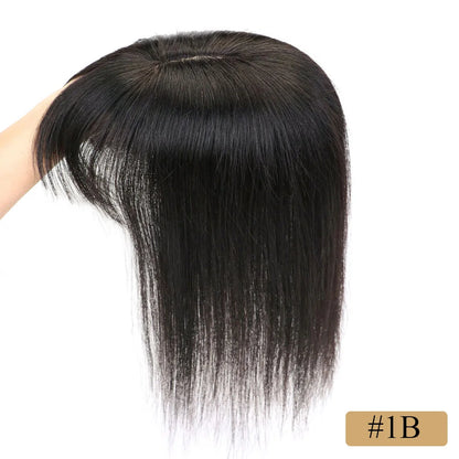 8x12cm Human Hair Topper With Bangs Women Natural Black Brown Highlights Blonde Skin Scalp Clip in Topper Hair Pieces Human Hair