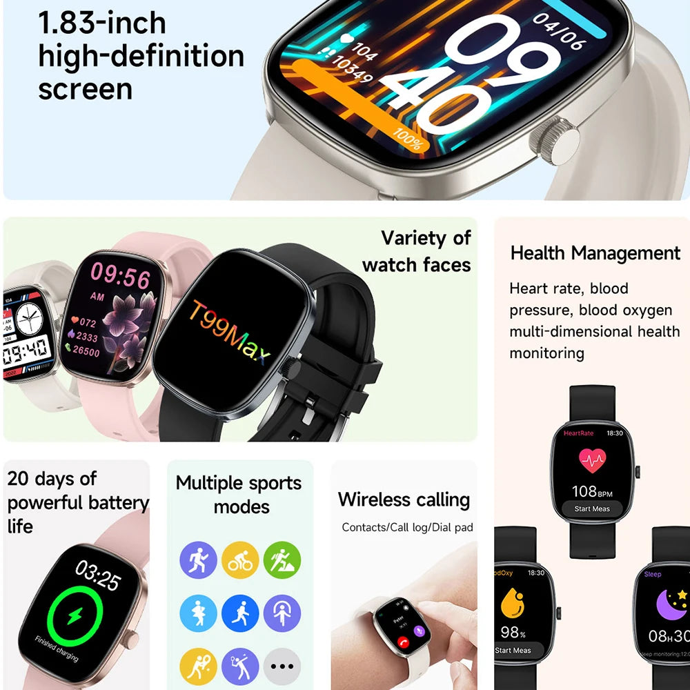 2025 Smart Watch Android Phone 1.83'' Inch Color Screen Bluetooth Call Blood Oxygen/Pressure Monitoring Smart Watch Women Men
