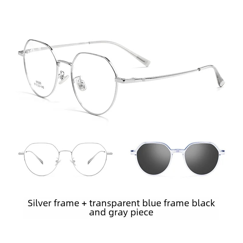 86003 Ultra-lightweight Magnetic Cover Glasses Small Face Retro Style Sunglasses Frame Non-magnetic Titanium Round Frame Lens