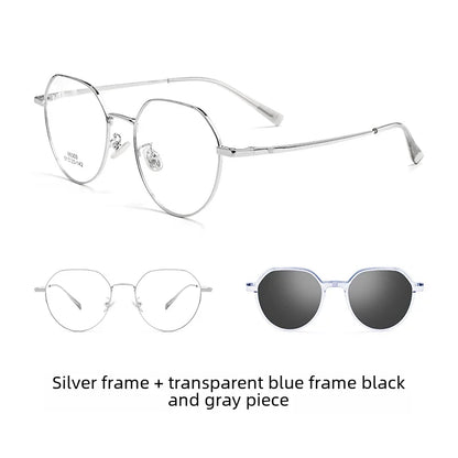 86003 Ultra-lightweight Magnetic Cover Glasses Small Face Retro Style Sunglasses Frame Non-magnetic Titanium Round Frame Lens