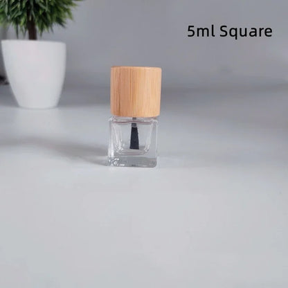 5ml 10ml 15ml Glass Nail Oil Bottle Hair Brush Nail Glue Bottle Bottling Solid Wood and Bamboo Cover Nail Oil Bottle Wholesale