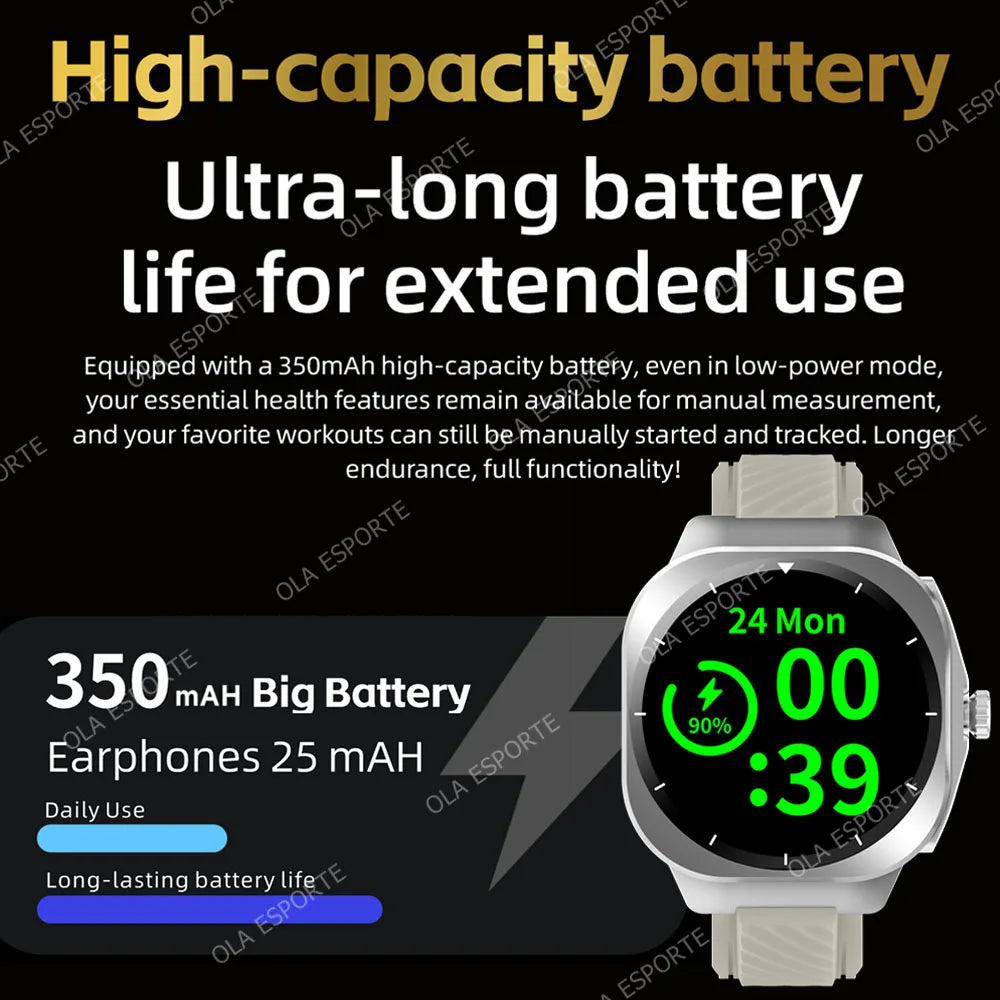 2 in 1 Smart Watch GPS Tracker Compass Built in Headphones Bluetooth Call Smartwatch Health Monitor Fitness Men Sports Watches