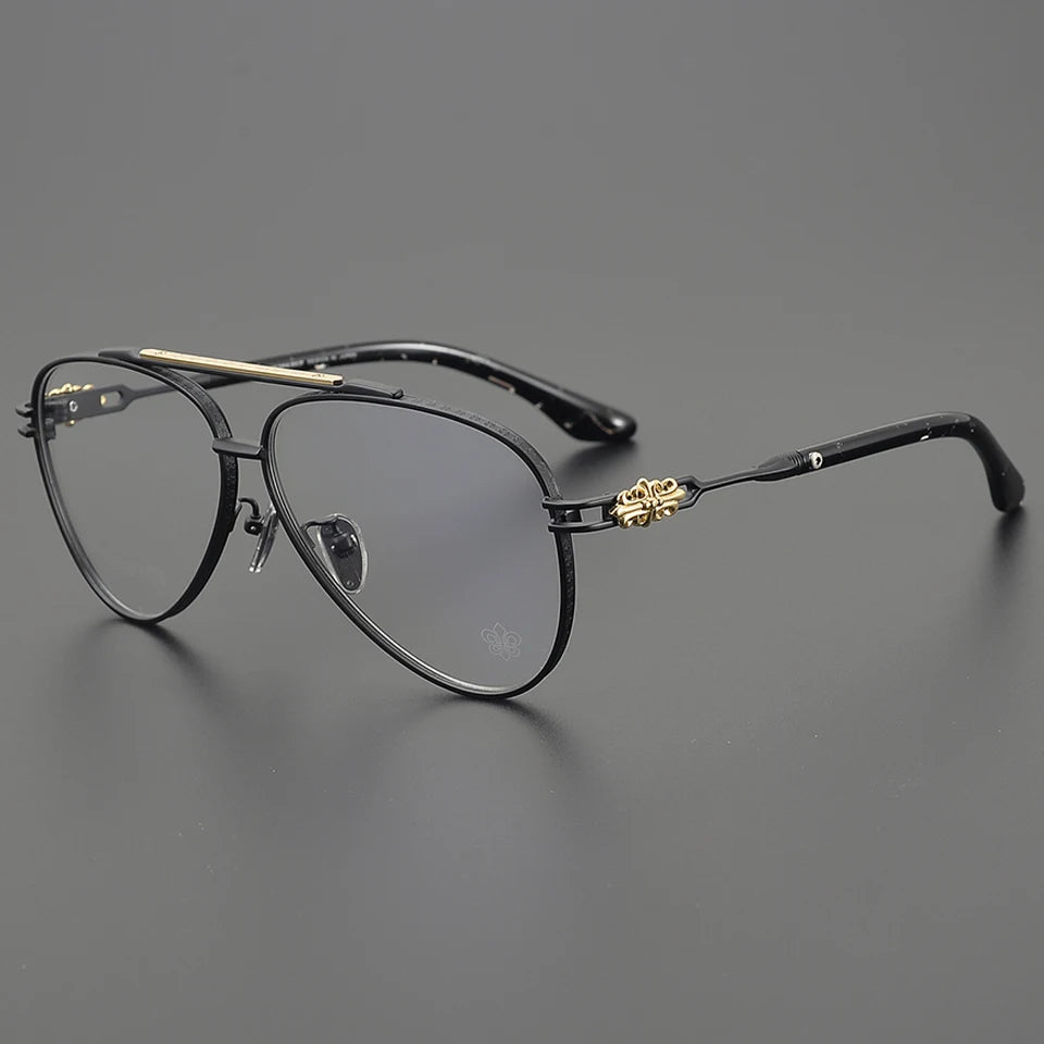 New Fashionable Large Frame Pilot Eyeglasses Frame Titanium Luxury Men's and Women's High Quality Optical Prescription Glasses