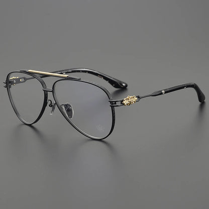 New Fashionable Large Frame Pilot Eyeglasses Frame Titanium Luxury Men's and Women's High Quality Optical Prescription Glasses