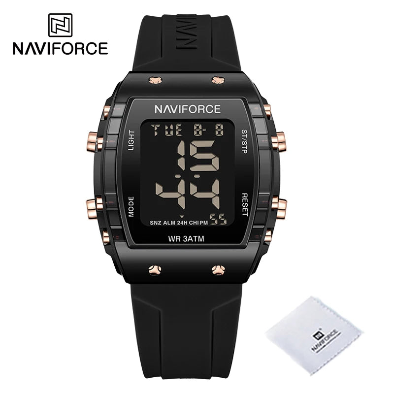 NAVIFORCE Watches for Woman LCD Digital Movement Female Clock Fashion 50m Waterproof Silicone Band Sport Electronic Wristwatches