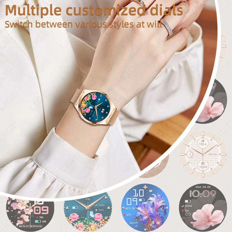 LIGE New 1.27”HD Screen Smart Watch Women IP68 Waterproof Bluetooth Call Women’s Bracelet Sport Health Monitor Ladies Smartwatch