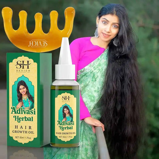 Sevich India Herbal Hair Growth Oil And Scalp Massager Comb Tool Set Ayurvedic Adivasi Fast Regrowth Thicken Serum Hair Growing