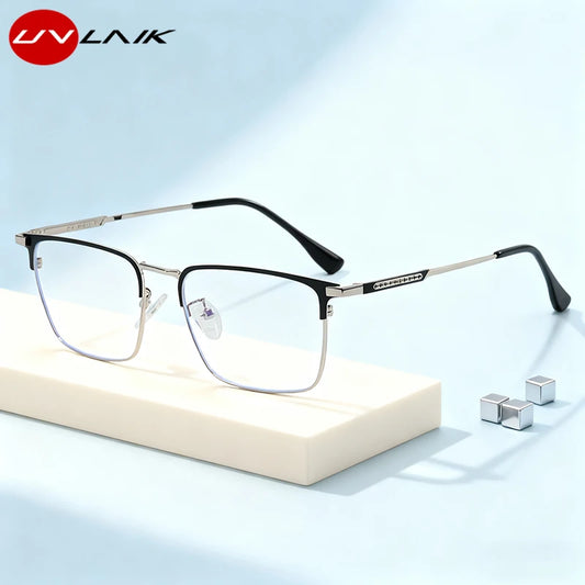 Classic Business Half Glasses Frame Men Women Ultralight Titanium Alloy Square Frame Anti Blue Light Optical Eyeglasses