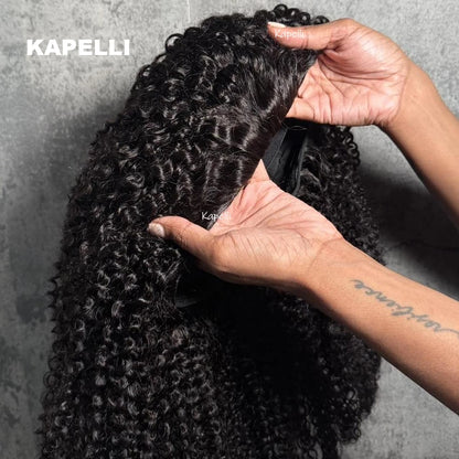 Half Wig Human Hair Kinky Curly Glueless Wig Human Hair Ready to Wear 3 IN 1 Half Wig With Drawstring 250 Density Curly Half Wig