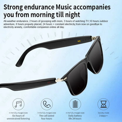 LIGE 2025 New AI Smart Glasses Bluetooth Call Headphones UV Protective Lenses Connected Voice Assistant Music Playing Sunglasses