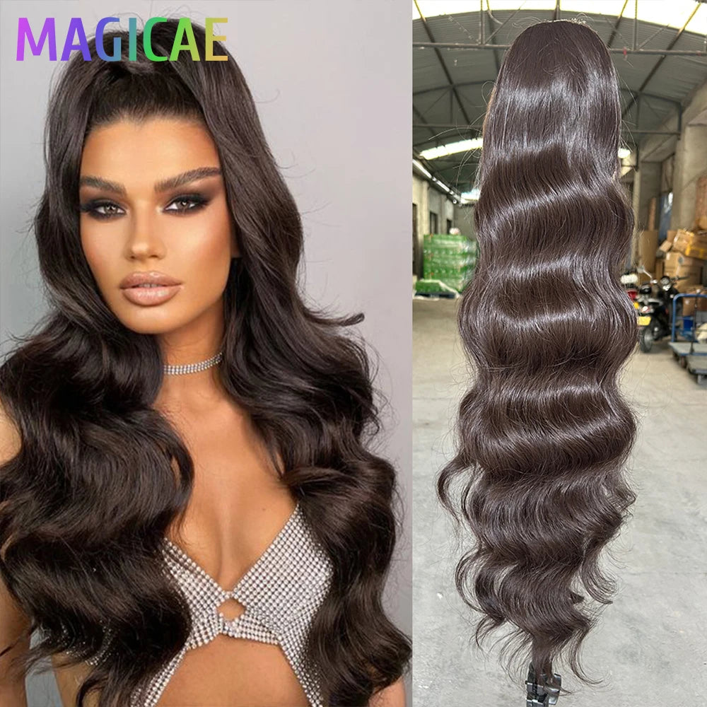 Magicae Ponytail 28Inches Ombre Brown Blond 27/ 613 Clip in Synthetic Hair Extension 180grams Heat Resistant Body Wavy