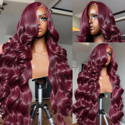 34Inchs Body Wave Burgundy Human Hair Wigs 99J Colored Transparent 13x6 Hd Lace Frontal Wig Brazilian Water Wavy Wigs For Women