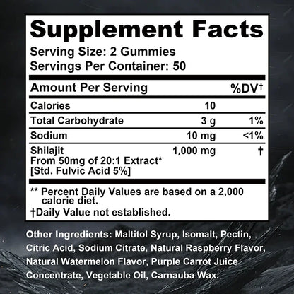 Shilajit Gummies - Energy Level, Memory and Focus Support Relieve Stress Overall Health