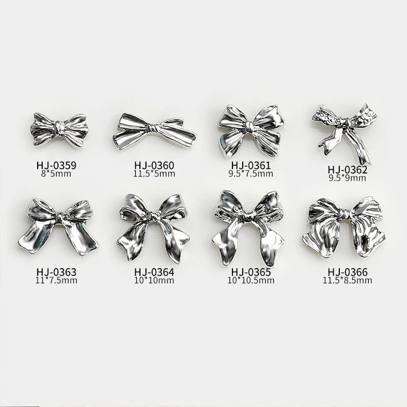 10 pcs Silver Alloy Ribbon Butterfly Nail Art Charm 3D  Metal  Bowtie Nails Art Decoration Jewelry Manicure Accessories Supplies
