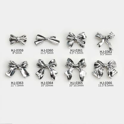 10 pcs Silver Alloy Ribbon Butterfly Nail Art Charm 3D  Metal  Bowtie Nails Art Decoration Jewelry Manicure Accessories Supplies