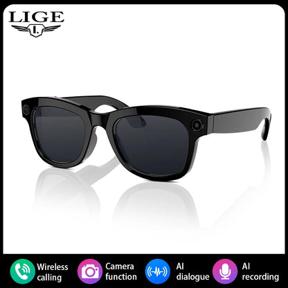 LIGE New AI Smart Glasses 500W Camera Bluetooth Voice Call Music Smart Sunglasses Video Sound Record Translation Anti-Blue Light