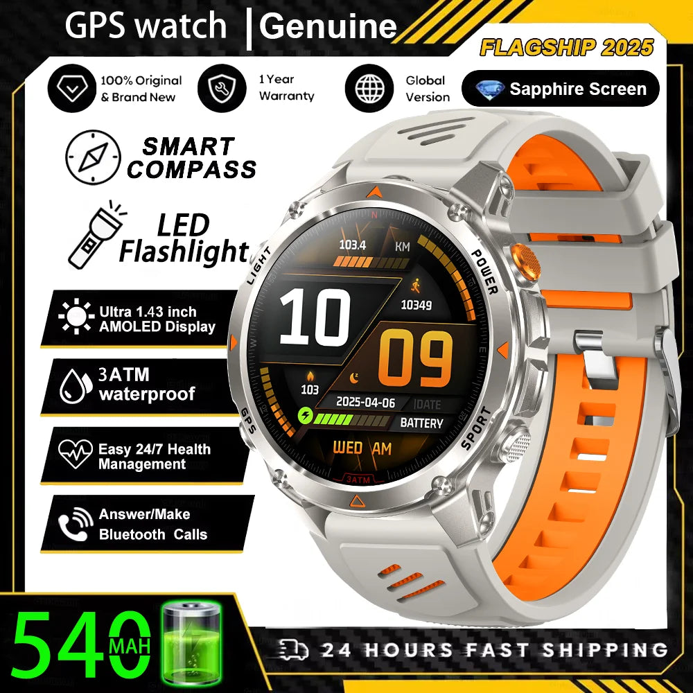 Military T-Rex 3 GPS Waterproof Smart Watch 1.46"HD AMOLED Built-in 6 Frequency Satellite Outdoors Sports Fitness Smart Bracelet