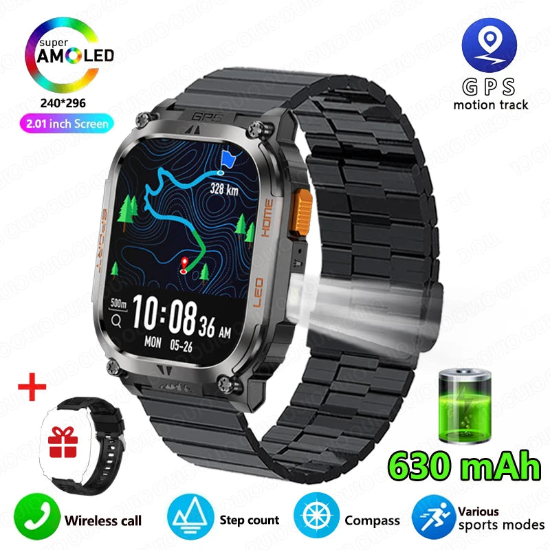 2025 New GPS Track Smart Watch Men IP68 Waterproof 2.01-inch HD Screen Compass 630mah Battery Bluetooth Call Outdoor Smart watch
