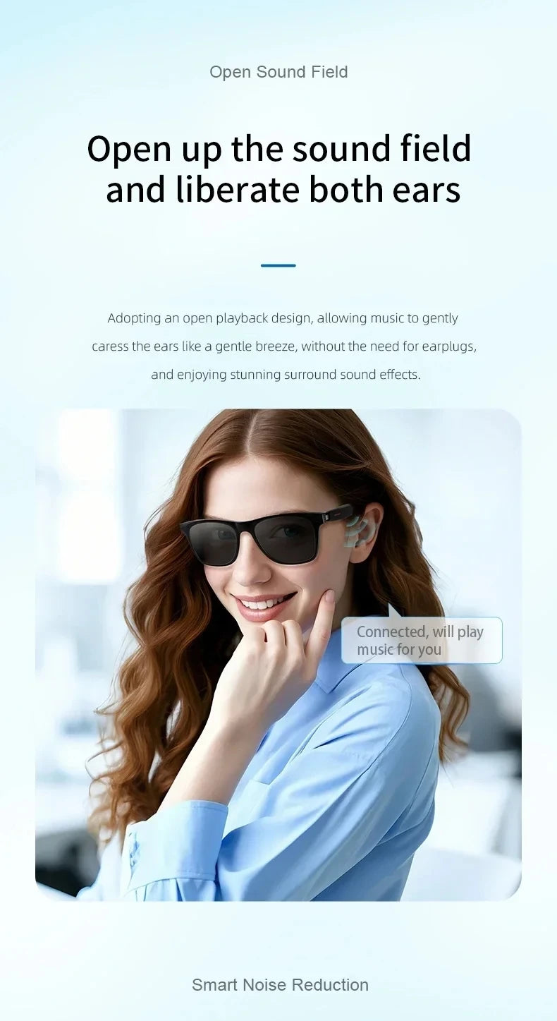 AI Bluetooth Smart Glasses Real-Time Translation Multilingual Listening Music & Call Functionality