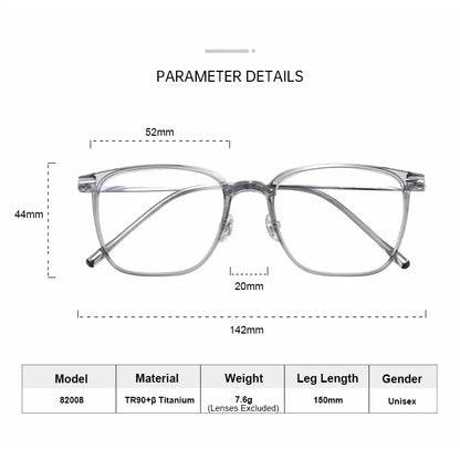 Ultralight TR90 β-Titanium Square Optical Frame for Women Flexible Anti-Slip Plastic Glasses for Daily Wear & Business Casual