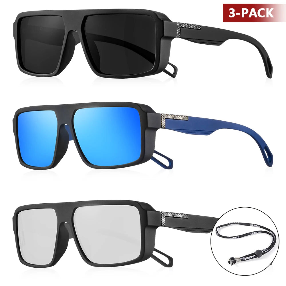 CRIXALIS 3 Pieces Outdoor Polarized Sunglasses Men Women Fashion Sport Fishing Sun Glasses Male Square Driving Shades UV400
