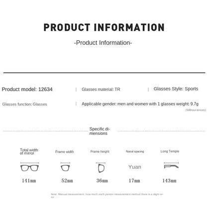 Advanced Texture Flat Glasses Eye Protection Retro Business Sports Style Square Spectacle Frame Flexible and Non Slip Style