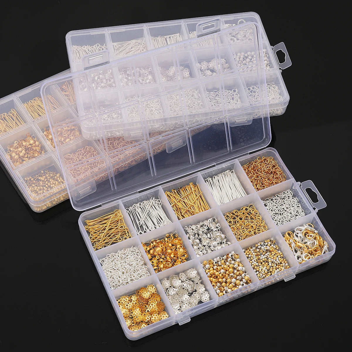 15 Grid Box DIY Metal Accessories Jewelry Making Material Set For Jewelry Making Bracelet Earrings Accessories About 1260pcs