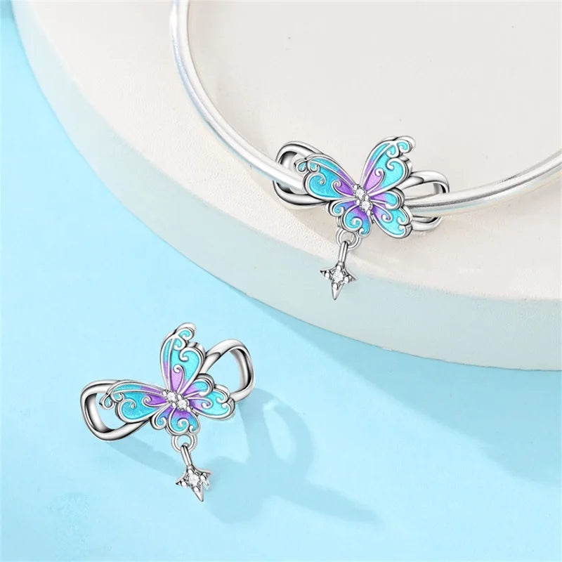 925 Sterling Silver Blue Purple Butterfly Perfume Bottle Starry Sky Hot Air Balloon Charms Beads Fit DIY S925 Bracelets Jewelry