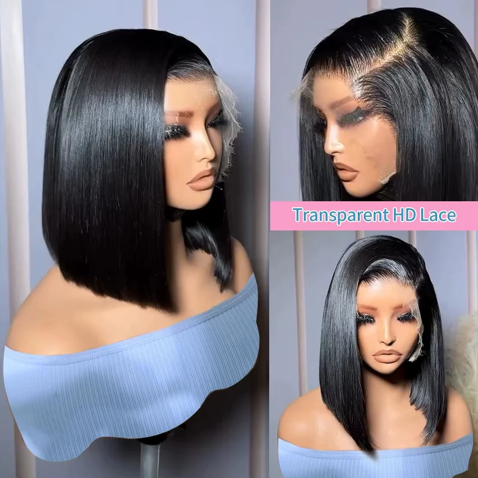 14 16 Inch 13x4 HD Transparent Bone Straight Lace Frontal Human Hair Short Bob Wig Pre Plucked 4x4 5x5 Lace Closure Wigs 250%