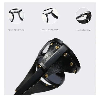 Steampunk Shields Sunglasses Men Women Classic SunGlasses With Side Leather Round Eyewear Pink UV400 Lens