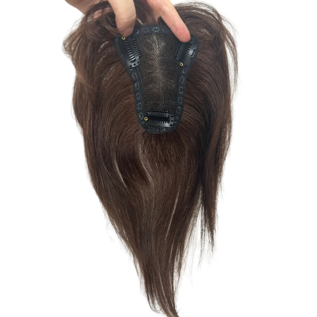 Breathable Swiss Lace Human Hair Topper for Women Dark Brown Bangs Fringe Hairline Topper Clip on Hair Piece for Thinning Hair