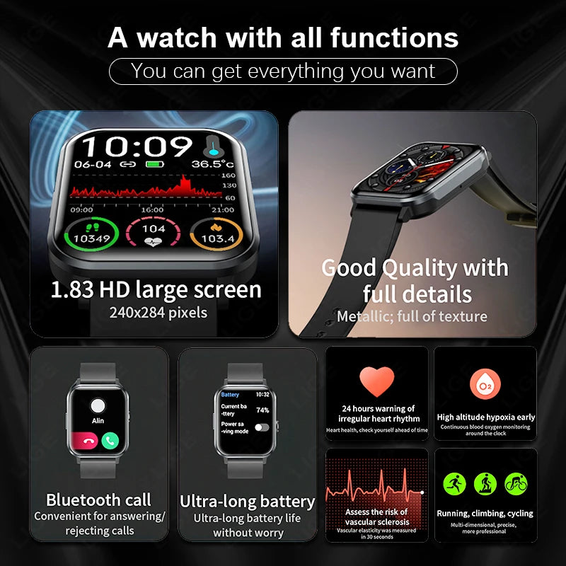 LIGE Smart Watch Men  Monitoring Sports Fitness Waterproof  Watch Man Woman Body Temperature Monitor SmartWatch 2024 New+Box