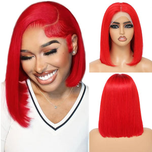 Red Short Bob Wig Human Hair HD Lace Front Wigs Straight 13X4 Blonde 613 Highlight Pink Colored Blunt Cut Lace Frontal Wig 13x6