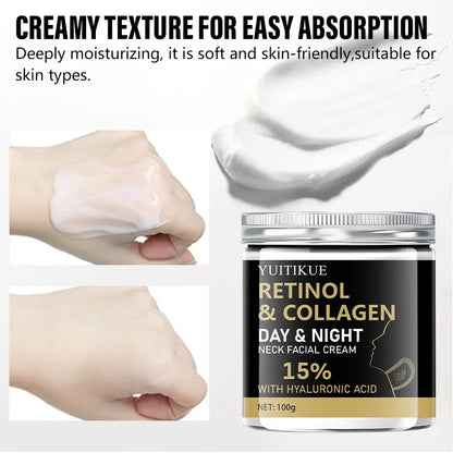 YUITIKUE Retinol Collagen Neck Cream 100g - 15% Retinol & Hyaluronic Acid, Day & Night Moisturizing, Firms & Lifts Neck Skin