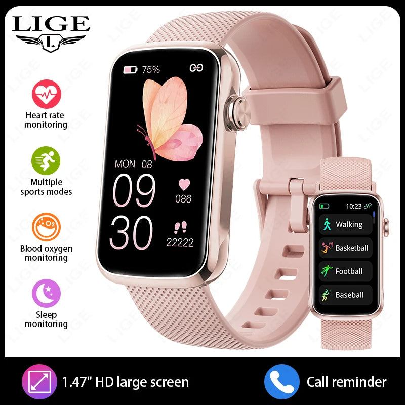 LIGE New Full Touch Screen Smart Watch Women Men Waterproof  Sports Fitness Heart Rate Monitor Ladies Smartwatch For Android ios