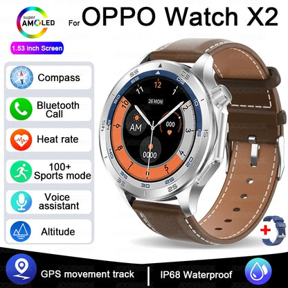 2025 New For OPPO X2 Men's Smartwatch IP67 Waterproof Compass Sports Partner Message Push Bluetooth Call Music Smart Watch
