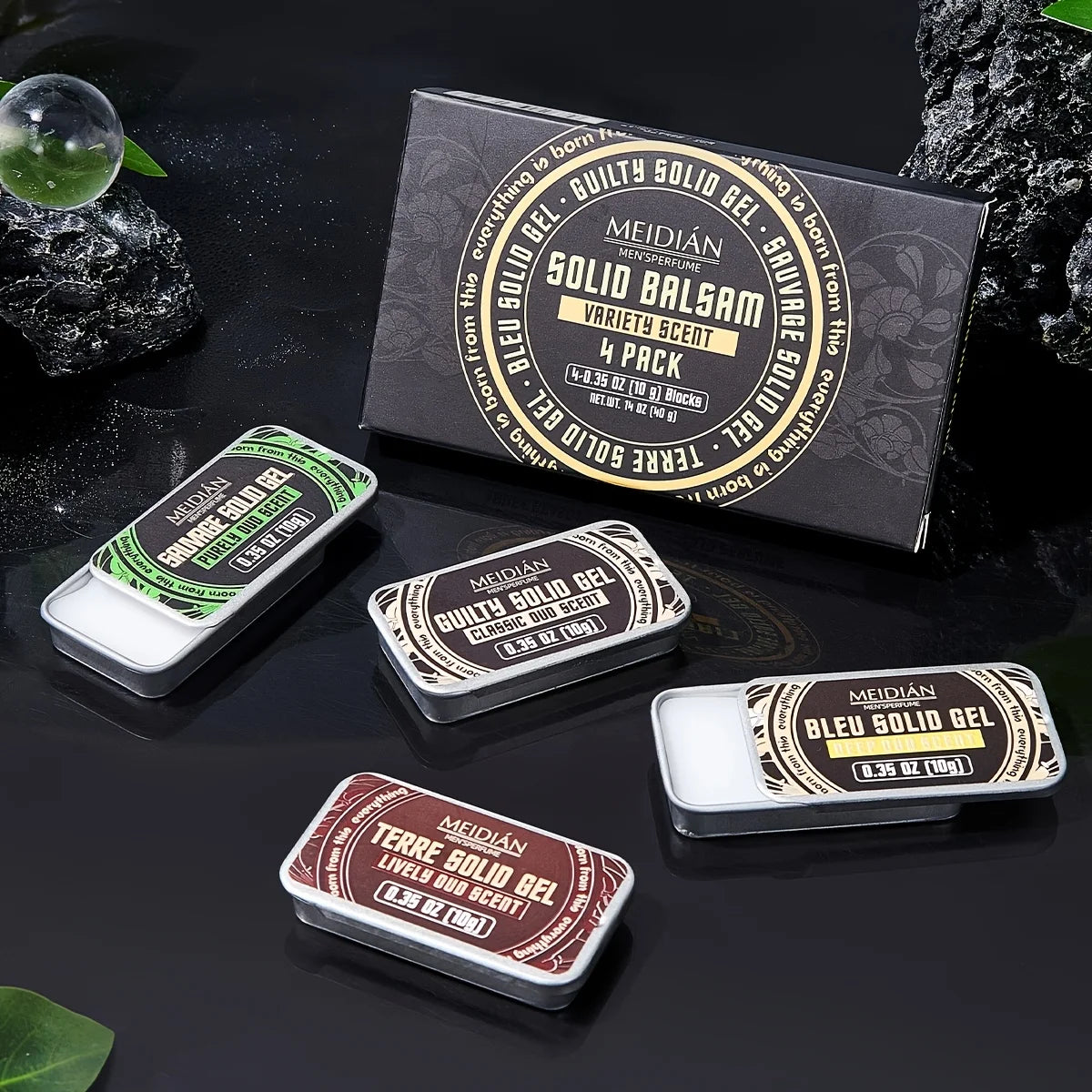 Men's Portable Solid Perfume Case, Refreshing and Long-lasting Solid Balm, 4 Fragrance Types, Suitable for Dating and Daily Use