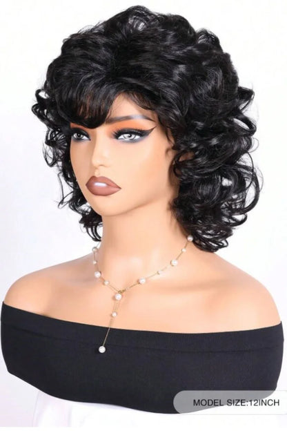 Women's fashionable natural fluffy curly 12 inch synthetic wig with side edges, suitable for daily wear, holidays, and parties