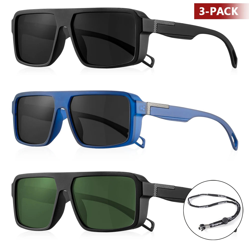 CRIXALIS 3 Pieces Outdoor Polarized Sunglasses Men Women Fashion Sport Fishing Sun Glasses Male Square Driving Shades UV400