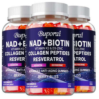 NAD+, Resveratrol, Berberine, & Biotin Anti-Aging Gummies - Detoxifies, Boosts Energy, Promotes Cell and Skin Health