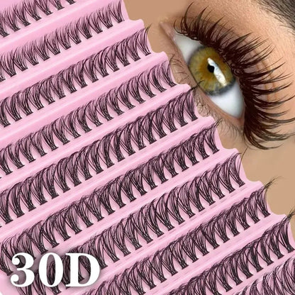 10 Rows Cluster Lashes Individual 40D Thickness Mixed Length 8-16mm D Curl Natural&Anime Look Individual Lash Clusters 3D Effect