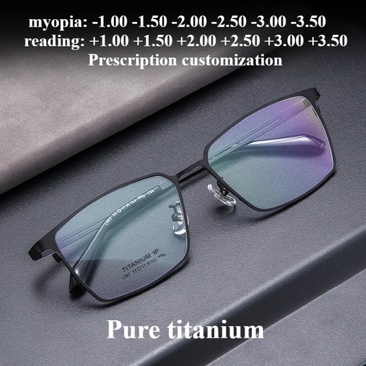 55-17 Men's Pure Titanium  Glasses Retro Frame Ultra-light Large Face Non-prescription Glasses  Anti-blue Light Reading Glasses