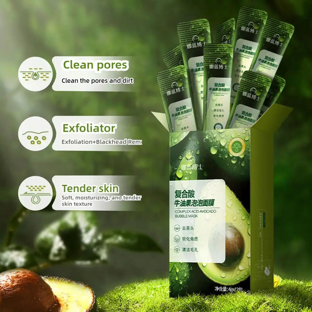 1/2Box Complex Acid Avocado Cleansing Facial Bubble Mask,Deep Cleaning Bubble Clarifying Mask,Oil-Control Shrinks Pores Skincare