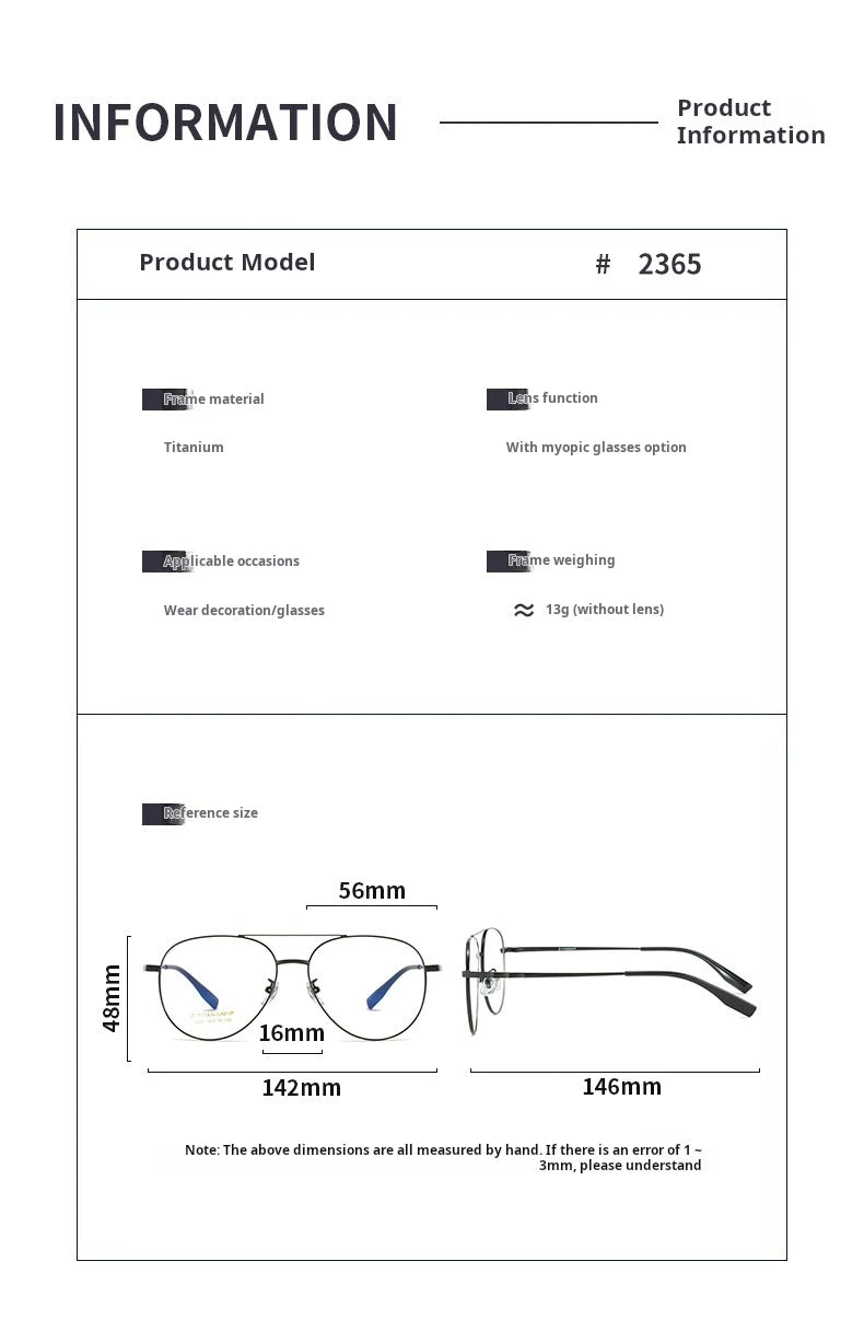 TFTB Titanium Fashion Pilot Men Glasses Ultra Light Flexible Trendy Women Eyewear Optical Prescription Eyeglasses Frame 142mm