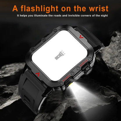 2025 Smart Watch For Android IOS Military Men ECG+PGG Flashlight Waterproof Outdoor Sport Tracker HD Bluetooth Call Smartwatch