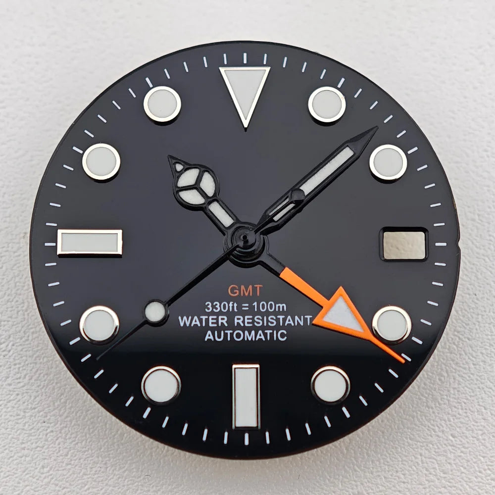 29mm White/Black Sterile Dial Watch GMT Hands Fit NH34Movement Watch parts Custom LOGO Luminous Watch Dial Parts Accessories